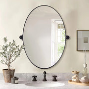 VIOTTO& CO. Modern Matte Black Oval Mirror Bathroom VIOTTO& CO. Vanity Pivot Tilt Mirror Floating Adjustable Swivel Oblong Mirror Wall Mounted Vertical
